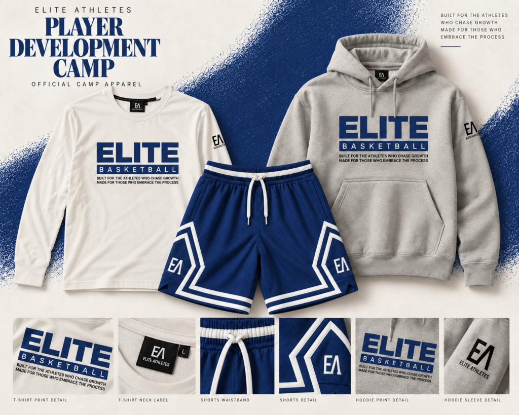 Elite basketbalkamp poster in diep marineblauw